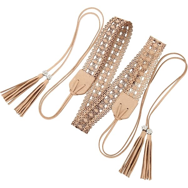 6483 Fashion Bohemian Tassel Braided Belt Crochet Waistband Women\'s Dress White Crochet Belt, Braided Beaded Tie up Tassel Macrame  main image 4