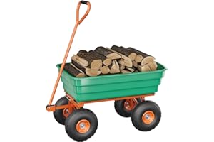 TackView Garden Dump Cart, 600Lbs Heavy Duty Yard Dump Wagon, with 10" No-Flat Tires & 180° Rotating Handle for Lawn & Garden