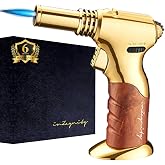 inZaynity&reg; Dual Flame Butane Torch Lighter &ndash; Refillable Kitchen Torch with Adjustable Flame &amp; Ignition Lock for Cooking, Cr&egrave;me Br&ucirc;l&eacute;e, Soldering, Resin Art &amp; More &ndash;Limited Gold Brown