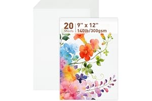 MAXECHO 20 Sheets Watercolor Paper, 9" × 12" Cotton Water Color Drawing Paper, 140lb/300gsm Loose Acrylic Painting Artist Ske