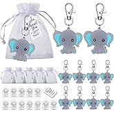 Tenare 40 Sets Baby Shower Favors Guests Return Gifts Elephant Keychains Thank You Tags Gift Bags Baby Shower Decorations for Christmas Elephant Birthday Party Favors Baptism Supplies, Blue