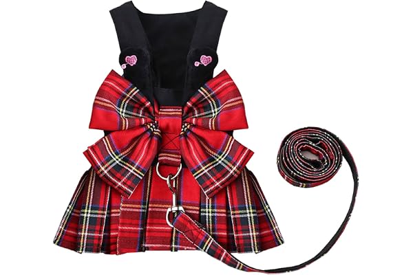 Dog Dresses Puppy Bowknot Luxury Princess Plaid Skirt Summer Outfits Clothes Harness and Leash Tutu Skirt Cute Doggie Dress f