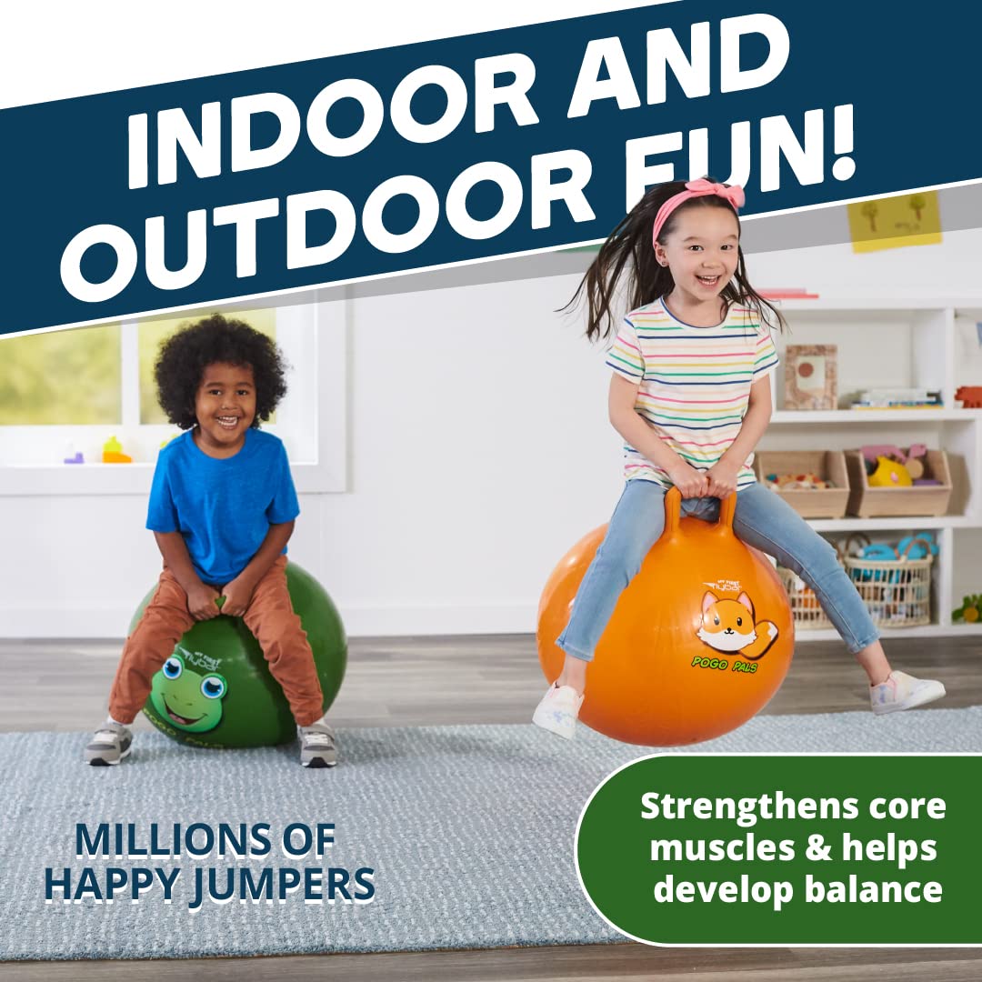 Flybar Hopper Ball for Kids – Bouncy Toys with Handle, Durable Kangaroo Hoppers for Indoor & Outdoor Play - Exercise Ball - Pump Included- Stable Grip for Toddler Boys & Girls Ages 5 and Up (Frg S)
