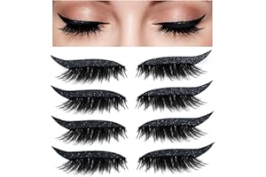 XIUXIXU 4 Pairs Lazy Eye Shadow Eyelash Patch,Natural Eyelashes Stickers with False Lashes Shadow & Eyeliner Reusable,Waterproof Eyelashes Adhesive Makeup for Women (Black)