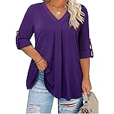 Gzrsfz Plus Size Tops for Women V Neck Blouse Pleated Front Loose Fitting Tunic Top Dressy Casual Fall Clothes 2025