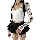 Arogheiz Women's Mesh Lace Shrug Crop Top Y2K Aesthetic Grunge Arm Sleeves Cardigan with Bow Going Out Shirts Summer