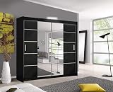 OSLO Modern Mirror Sliding Door Wardrobe LED Light 150cm Black