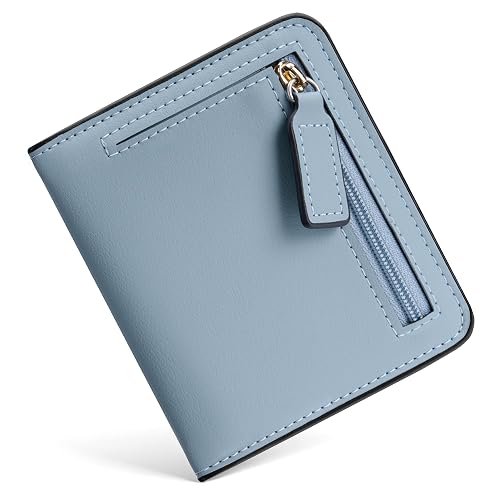 Toughergun Womens RFID Blocking Small Compact Bifold Luxury Genuine Leather Pocket Wallet Ladies Mini Purse with ID Window (02 ReNapa Blue Classic)