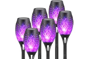FAISHILAN 6 Pack Purple Solar Flickering Flame Torch, Solar Torch Lights LEDs Waterproof Solar Outdoor Light, Decor Outdoor Lights Torches Dancing Flame