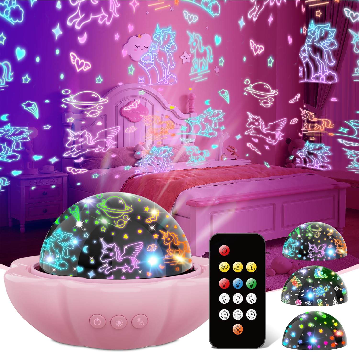Photo 1 of MINGKIDS Unicorn Girl Toys Age 3-10,Night Light Projector- Multi Colors Rotating Remote, 3 Films and Auto Timer, Christmas Stocking Stuffers Birthday Gifts for 5-7 Year Old Girls