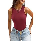 ATHMILE Tank Top Body Suits Women Sexy Crew Neck Racerback Halter Ribbed Sleeveless Bodysuit for Women