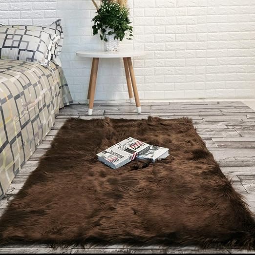 Amazon Com Faux Fur Rug Sheepskin Rug Fur Rug Bedroom Rugs Nursery Rug Room Decor Living Room Rug Area Rugs Fluffy Rug 3 X 5 Rug Brown Kitchen Dining