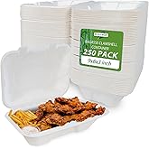 Eco-Craze (250 Count) (9x6x3 inch) Single Compartment Bagasse Clamshell Take Out Food Containers, Biodegradable & Compostable