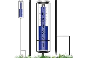 RASKOO Upgraded Rain Gauge, Really Freeze Proof Rain Gauge Outdoor Best Rated, Large Clear Numbers Rain Gauges for Yard with Stake, Adjustable Height Rain Measuring Tool for Garden, Lawn, Easy to Use