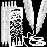 ARTISTRO 5 White Dual-Tip Acrylic Paint Marker Pens for Drawing | For Fabric, Rock, Glass, Wood, Arts &amp; Crafts Gift for Adults, Teens &amp; Kids, Pumpkin Decorating Kit &amp; Halloween Crafts