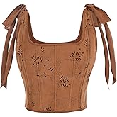 CR ROLECOS Women's Brown Renaissance Corset Top Vintage Lace Up Floral Overbust Bustier Bodice L