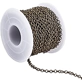 CHGCRAFT About 32.8 Feet/11Yards Iron Rolo Chains Unwelded Findings with Spool Lead Free and Nickel Free Chains Antique Bronze Color Chains for DIY Bracelet Jewelry Making