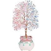 Top Plaza Healing Crystals Tree Handmade Natural Rose Quartz Aquamarine Gemstone Bonsai Life Tree Good Luck Home Office Decor Energy