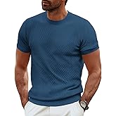 PJ PAUL JONES Men's Short Sleeve Knit T-Shirts Casual Crewneck Solid Texture Knit Shirt