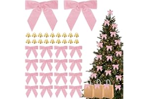 20PCS Velvet Bows Christmas Tree Decorations, 20PCS Jingle Bells & Twist Tie Bows for Crafts, Velvet Ribbon Christmas Bow for