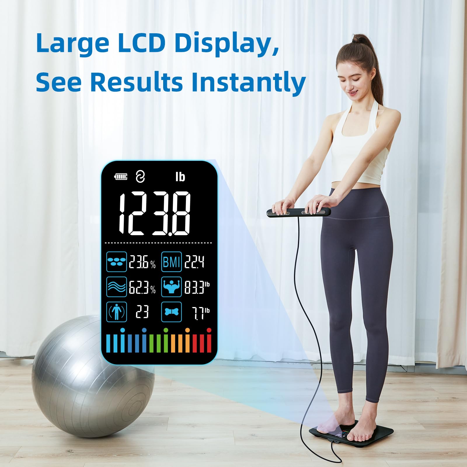 Lepulse Body Composition Scale, 8 Electrode Bathroom Smart Scale with BMI, Body Fat, Muscle Mass, Scale for Body Weight and Fat with 20 Body Fat Scale, Large Color Display and Report (Black)