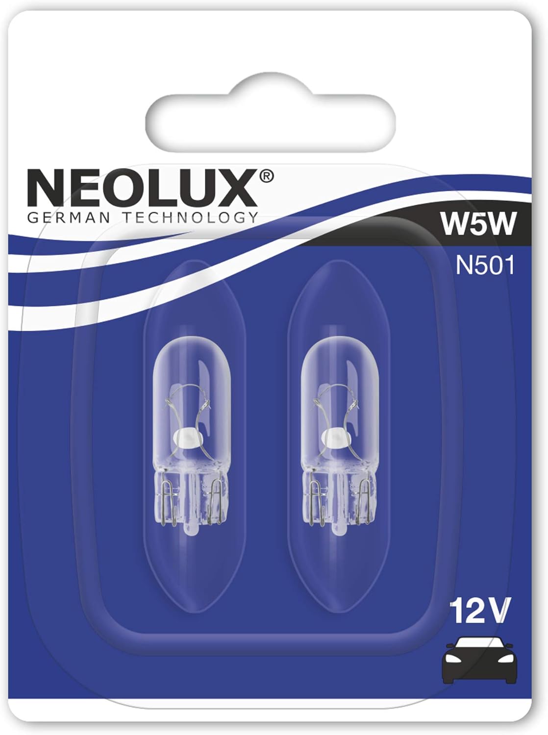 NEOLUX N501-02B Standard Signal Lamp for Cars and Motorcycles, W2.1X9.5D, Double Blister (2 bulbs)