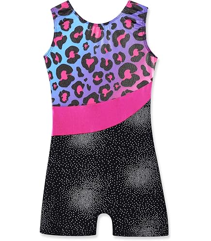 Gymnastics Leotards For Toddler Girls Long Sleeve Sparkle Stripes Tank Biketards One Piece B173gradientblue150 - View #3
