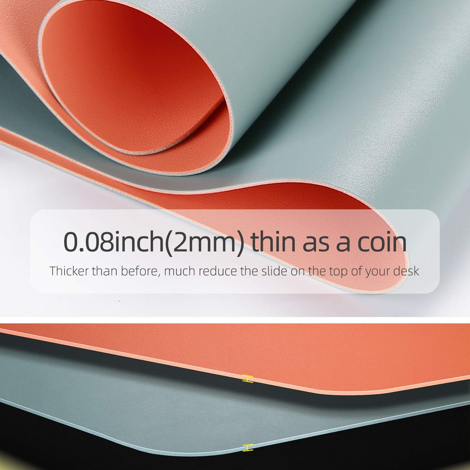 YSAGi Multifunctional Office Desk Pad, Ultra Thin Waterproof PU Leather Mouse Pad, Dual Use Desk Writing Mat for Office/Home (23.6" x 13.7", Glaucous Green+Orange) : Office Products