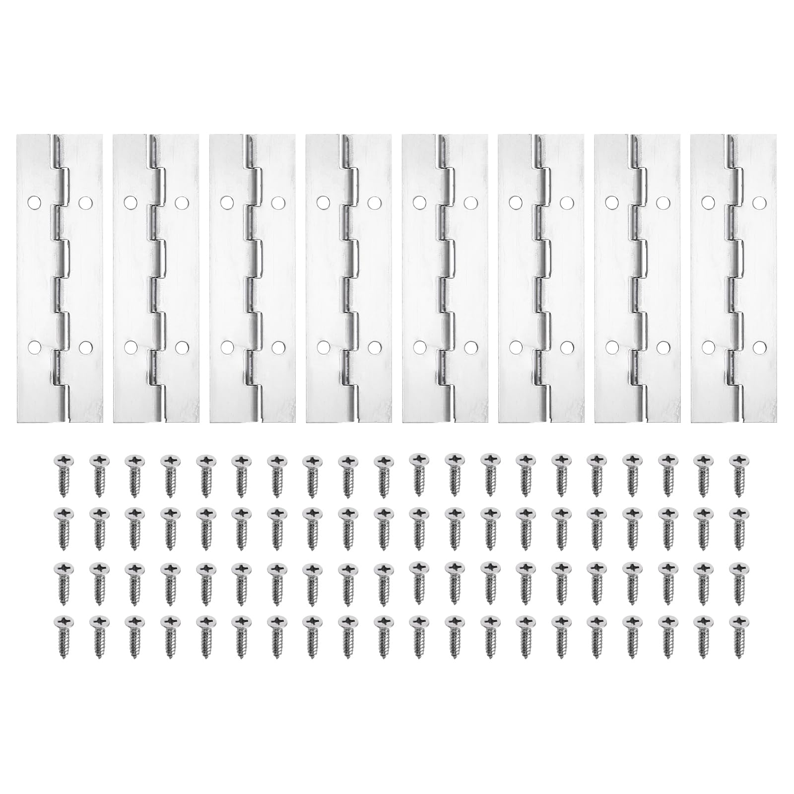 PATIKIL 4x1.2 Inch Piano Hinge,8 Pcs 304 Stainless Steel Continuous Hinge with Holes for Piano Gate Door Wooden Storage Box Cabinet Boat,Silver