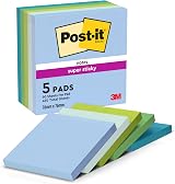 Post-it Super Sticky Notes 450 Sheets Pack of 5 Pads 76x76 Blue Green