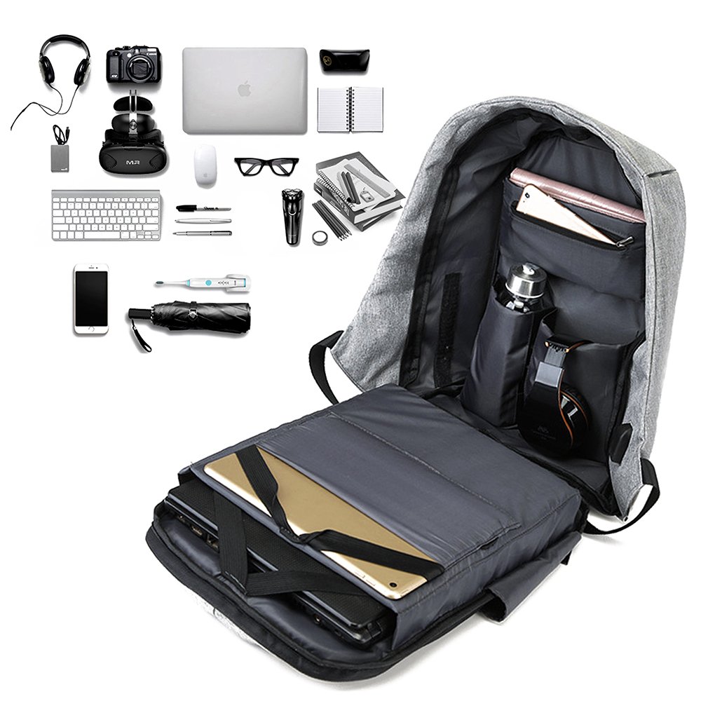 ADUO Anti-theft Laptop Backpack, Waterproof Travel Business Backpack School Hiking Camping Bag with USB Charging Port Fits 15.6 inch Laptop and Notebook ( Grey )