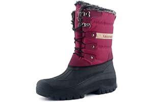 Knixmax Women's Winter Snow Boots Waterproof Mid Calf Booties Fur Lined Warm Outdoor Insulated Mucker Yard Skiing Hiking Boots