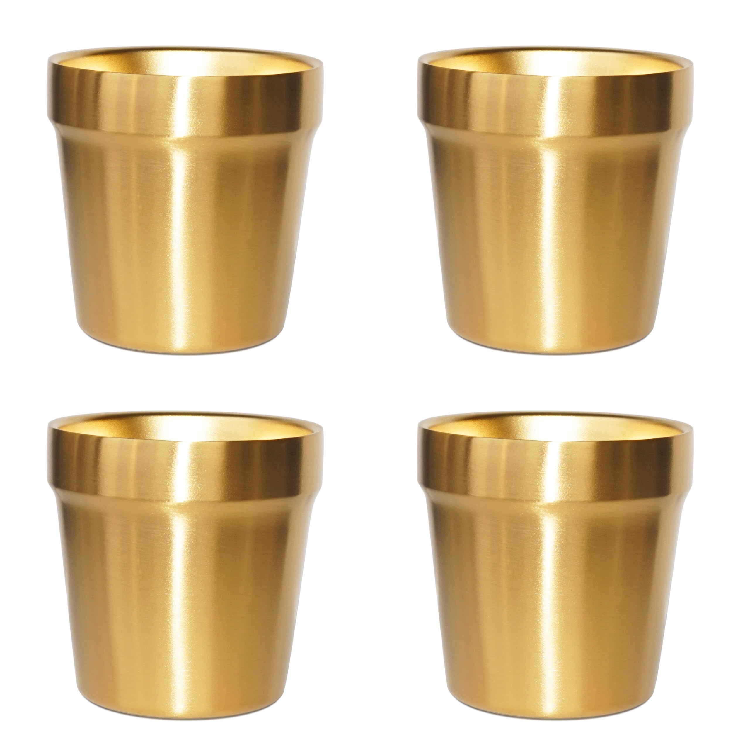 Youda Stainless Steel Double Wall Cups (Set of 4) – 175ml Stackable Coffee, Tea & Beer Glasses – Heat-Resistant, Unbreakable, Ideal for Kids, Travel & Camping (Golden)