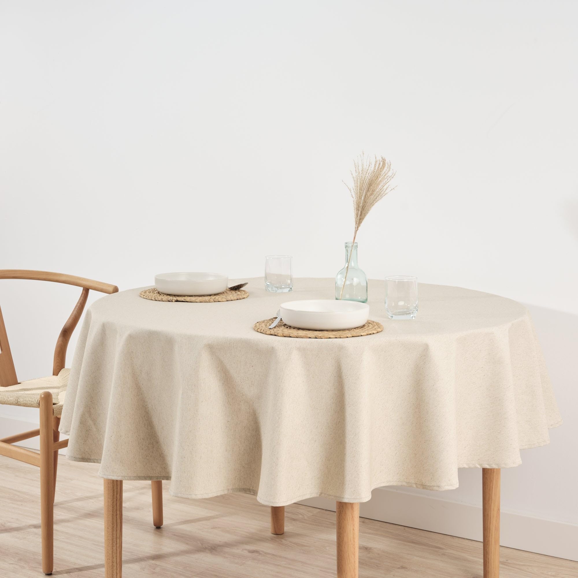 BELUM | Round Tablecloth Diameter 140 Resinated Stain Resistant Levante 101, Tablecloth Cotton Fabric