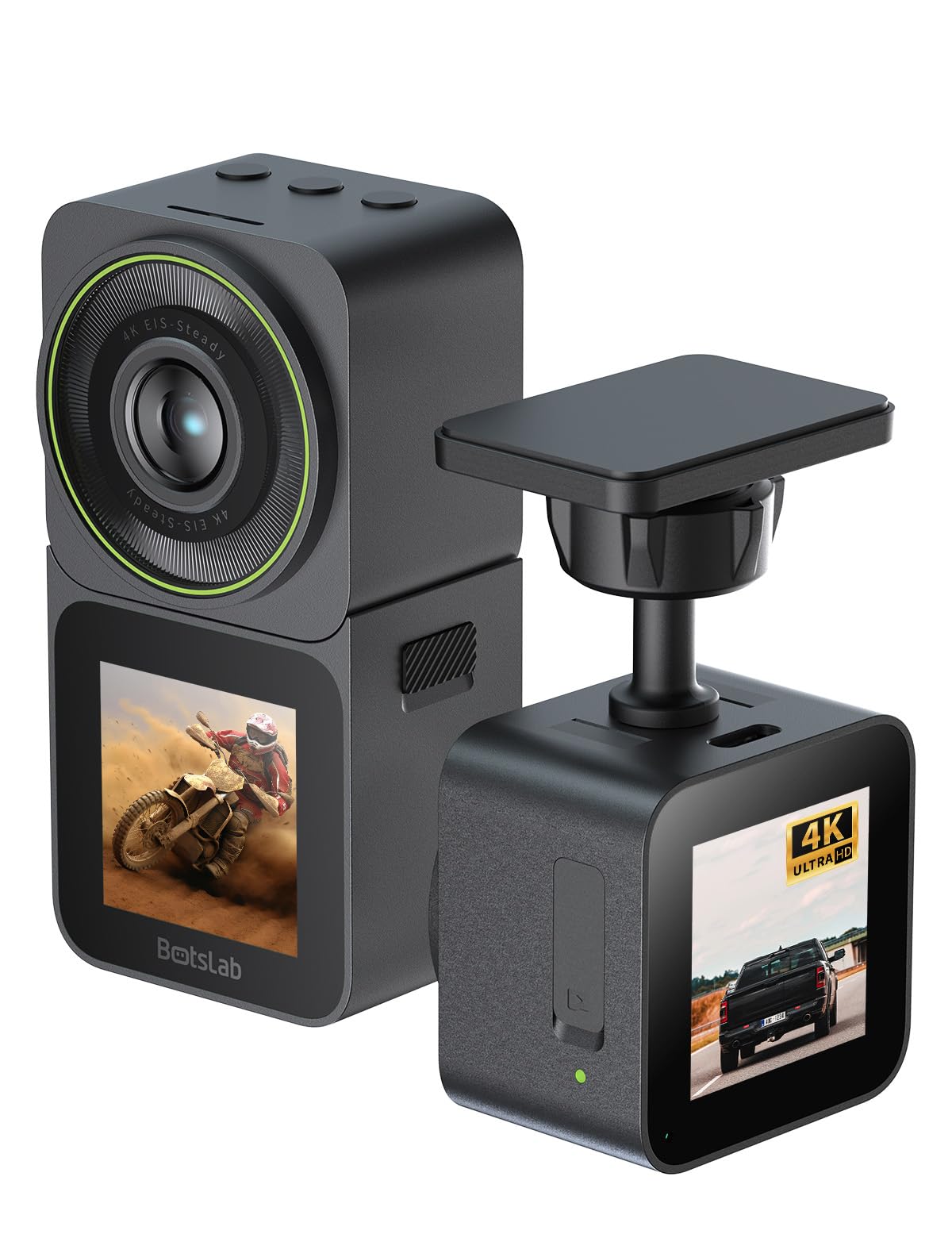 Photo 1 of BOTSLAB 4K 20MP Action Camera, Dual Use Dash Cam and Helmet Camera, Waterproof Camera with EIS Stabilization, 64GB SD Card, 170° Wide Angle Portable Camera for Vlog or Recording Car Journey