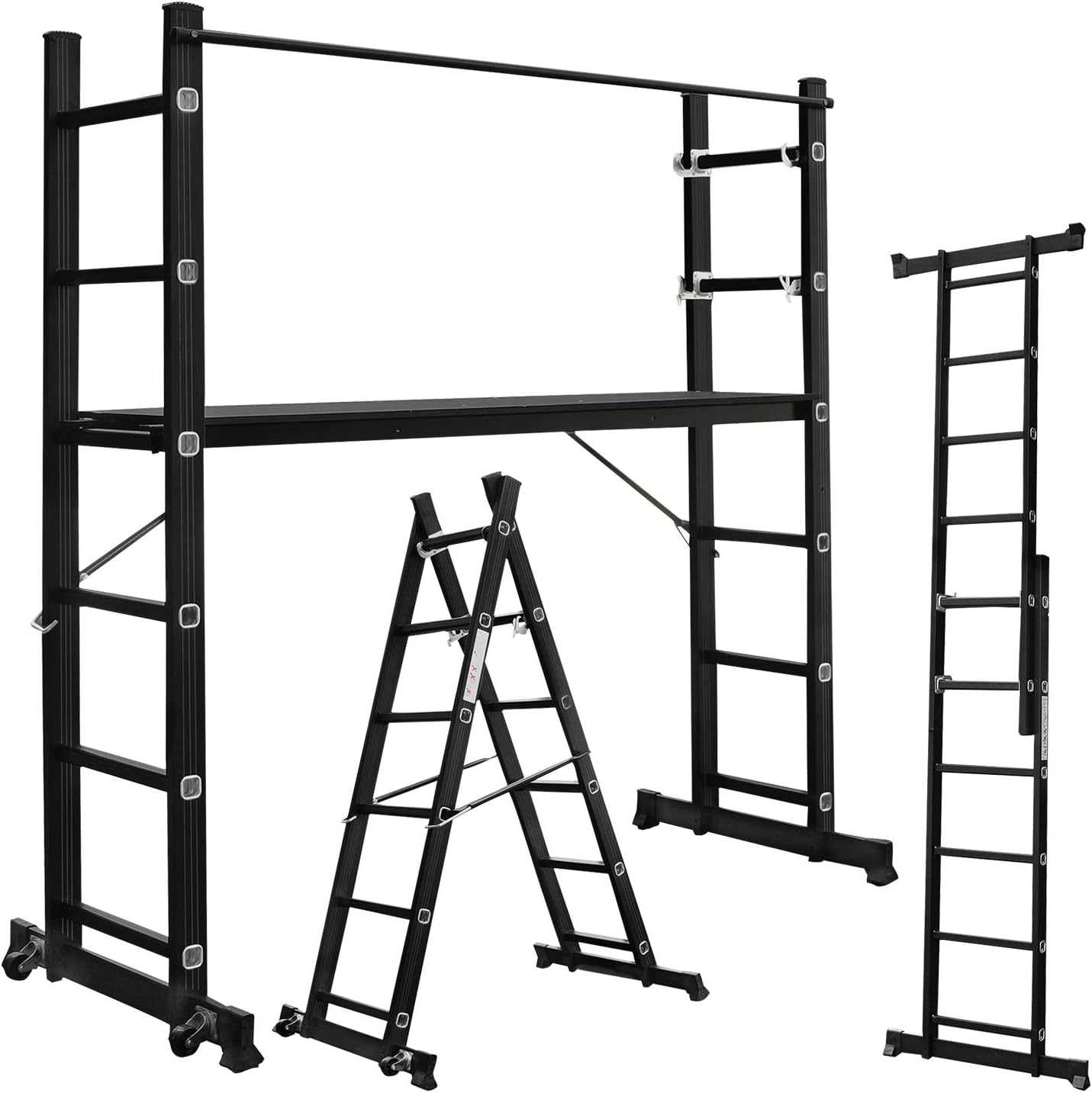 Scala Pieghevole Multiuso In Alluminio 4x4 - Estensione 445cm, Piattaforma Per Ponteggio, Carico 150kg - Foto 12