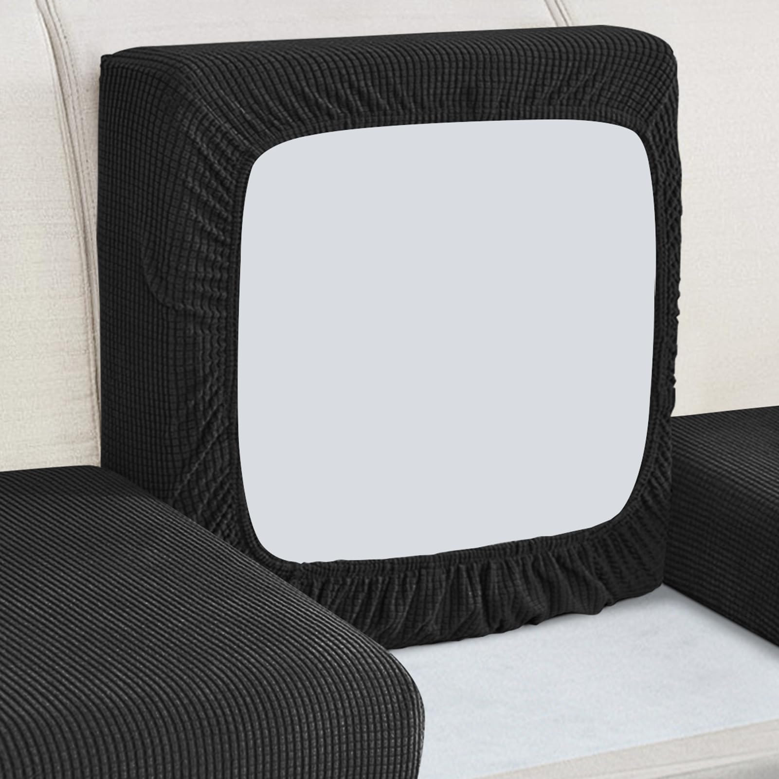HEYOMART Sofa Seat Cushion Cover, Sofa Couch Cushion Furniture Protector, Universal Non-Slip Sofa Slipcover Replacement with Elastic Bottom Spandex Jacquard Fabric Small Checks (3 Seater, Black)