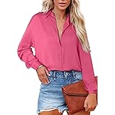 Astylish Women Button-Down Shirts V-Neck Elegant Blouse Long Sleeve Basic Top