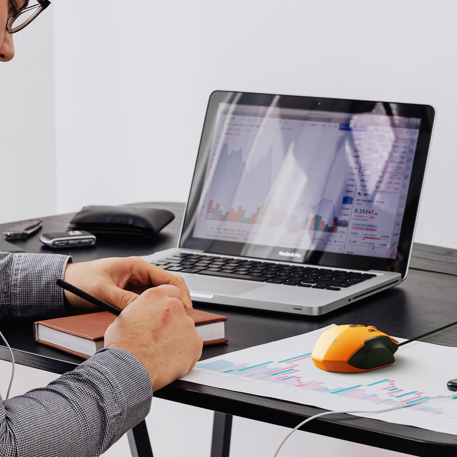 Uineer Maus Mit Kabel, ergonomisches Design, bis zu 7200 DPI einstellbar mit 6 Tasten, Computer Maus PC Laptop Computer,Plug & Play,Mattes Gelb 7