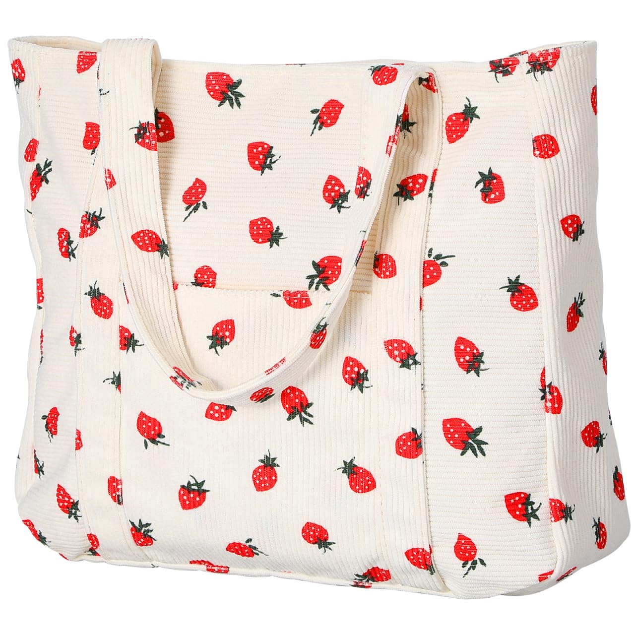 CALLARON Strawberry Tote Bag Vintage Shoulder Bag Woven Canvas Bag Strawberry Printed Handbag Folding Reusable Portable Shopping Tote Bag for Women 37 x 31 x 9.5 cm