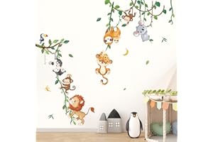 decalmile Jungle Animals Climbing Tree Wall Decals Monkey Lion Koala Tiger Wall Stickers Baby Nursery Kids Room Living Room Home Decor