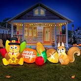 8FT Thanksgiving Inflatables Outdoor Decoration Inflatable Turkey Squirrel Pumpkin, Built in LED Lights Blow Up Yard Decorations for Fall Holiday Party Garden Lawn D&eacute;cor