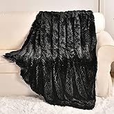 YUSOKI Long Faux Fur Throw Blanket for Sofa Couch,2 Layers,2.1lb,All Ages,Home Decoration, (Black,50" x 60")