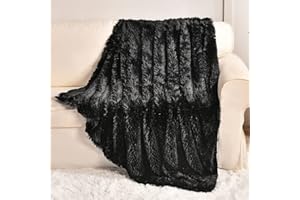 YUSOKI Black Faux Fur Throw Blanket,2 Layers,50" x 60", Soft Fuzzy Fluffy Plush Furry Comfy Warm Cozy Blanket for Couch Bed Chair Sofa Bedroom Mens Gift