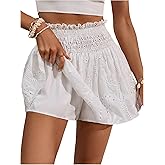 SOLY HUX Women's Eyelet Embroidery Skorts Frill Shirred High Waisted Flowy Summer Vacation Shorts