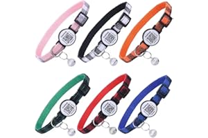 DOKITAG Cat Collar with Pet ID Tag,Breakaway Cat Collars, Cat Collar with QR Code,Pet Online Profile-Scan QR Receive Instant Pet Location Alert Email 6pack (Pink & Black & Orange & Green & Red & Blue)