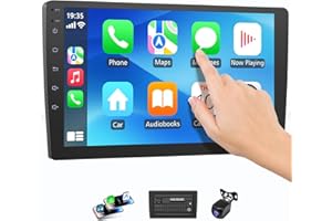 Haudio 9" Wireless Double Din Car Stereo with Bluetooth, Wireless CarPlay Radio and Android Auto, Backup Camera, GPS Navigation, Free APK Download and Deletion, FM, Voice Control, Mirror Link