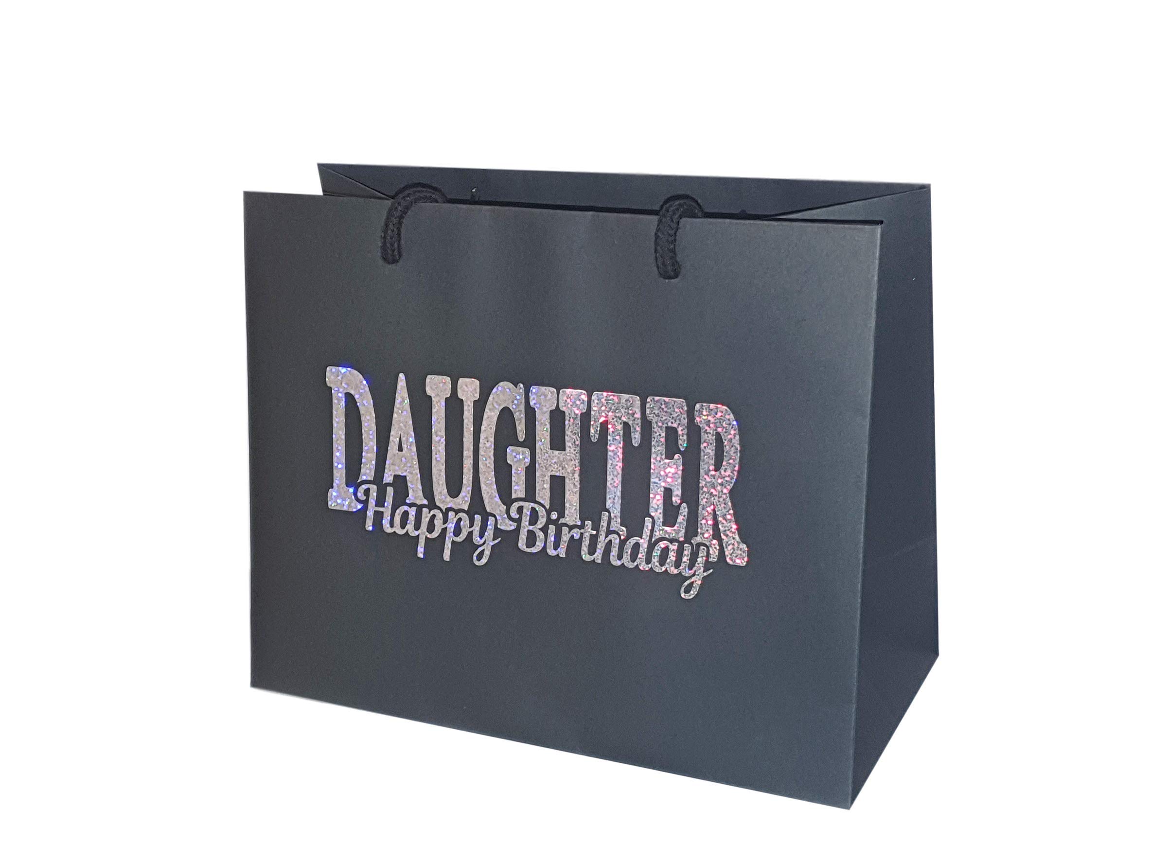 Daughter Happy Birthday Gift Bag - Holographic Glitter Gift Bag with Rope Handles and Tissue Paper - Birthday Ideas Daughter (Large)