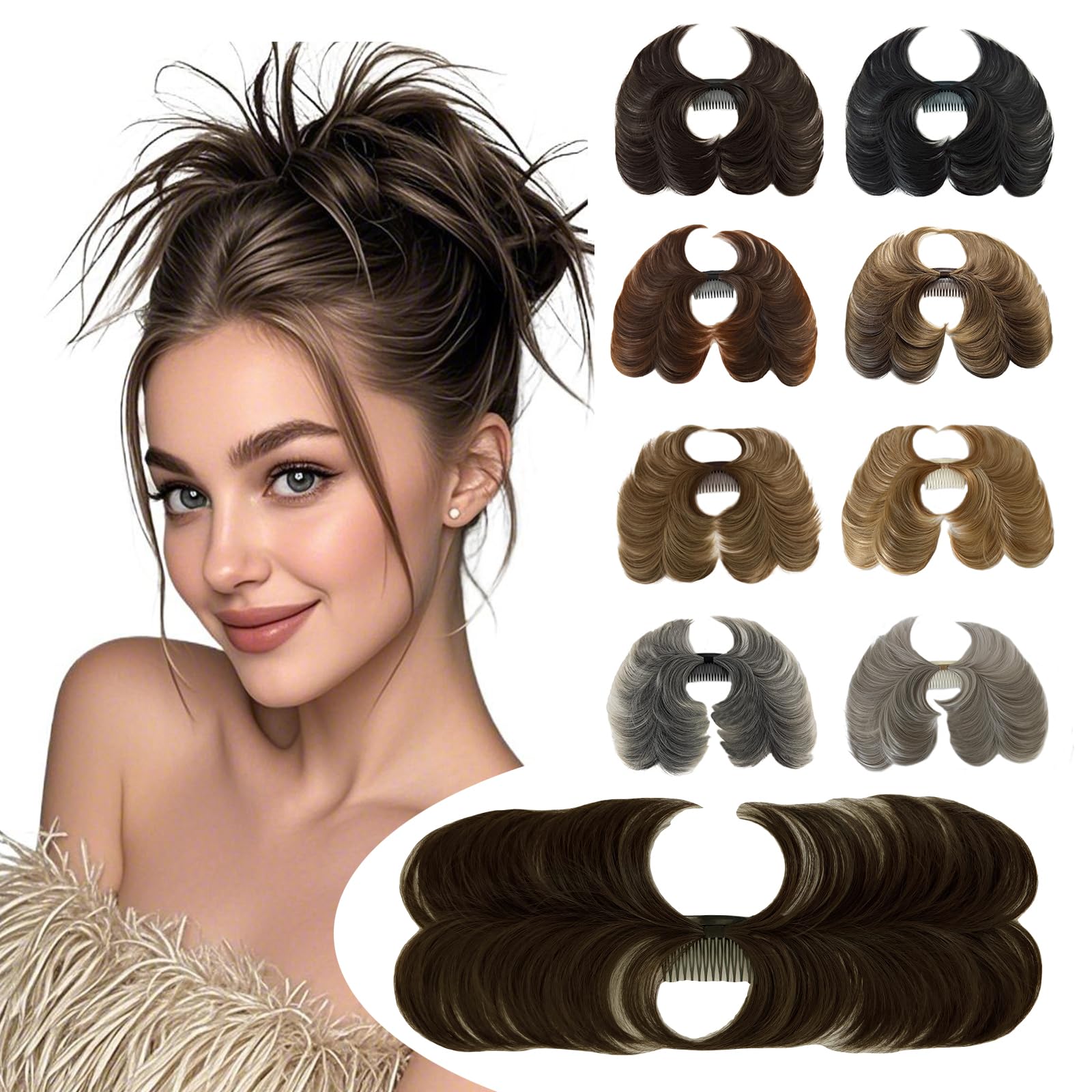 Photo 1 of LeadWave Messy Buns Comb Clip In Medium Brown Hair Piece for Women Hairpieces Updo Scrunchies Faux Fake Bun Chignon Short Ponytail Wigyy Synthetic Extensions Wiglets