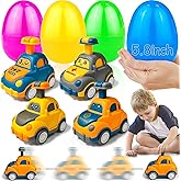 Jumbo 4 Pack 5.8 Inch Easter Eggs Filled with Press and Go Car Easter Toys Surprise Eggs for Kids Boys Toddlers Easter Basket Essential Stuffers Filled Easter Eggs with Toys for Party Favors Gifts